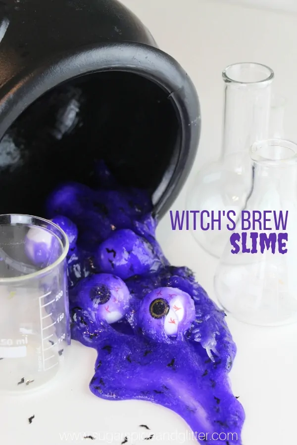 purple slime with bat confetti and toy eyeballs