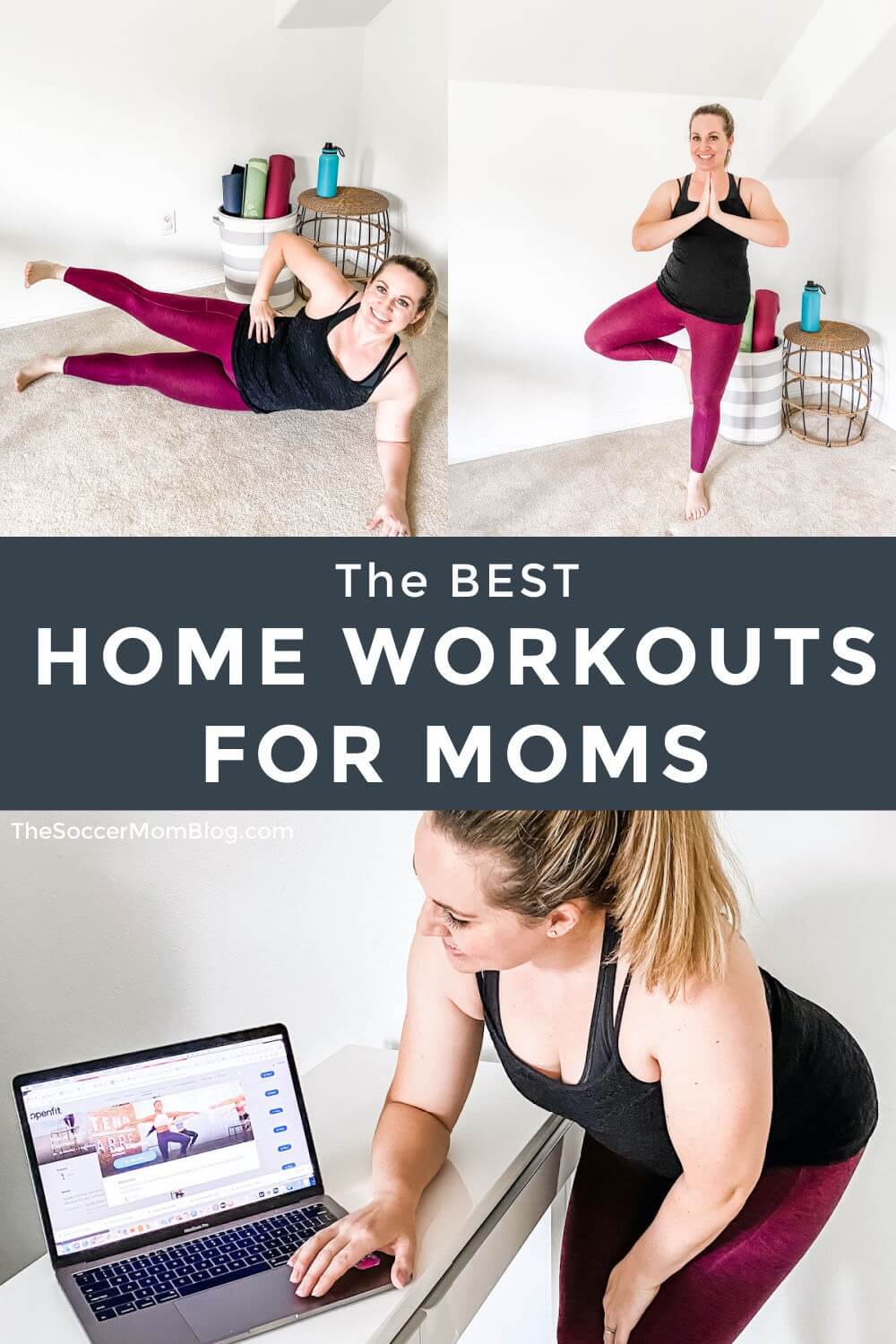 collage of woman working out at home