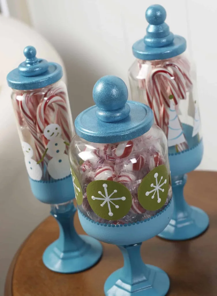 DIY painted winter apothecary jars