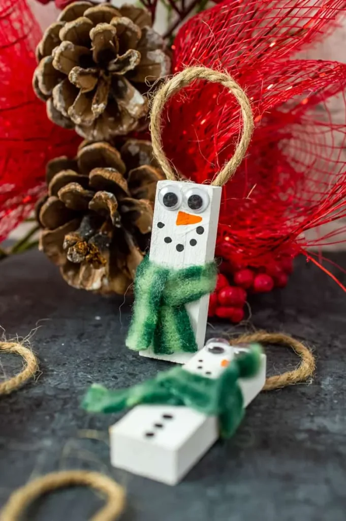 painted wood block snowmen ornaments