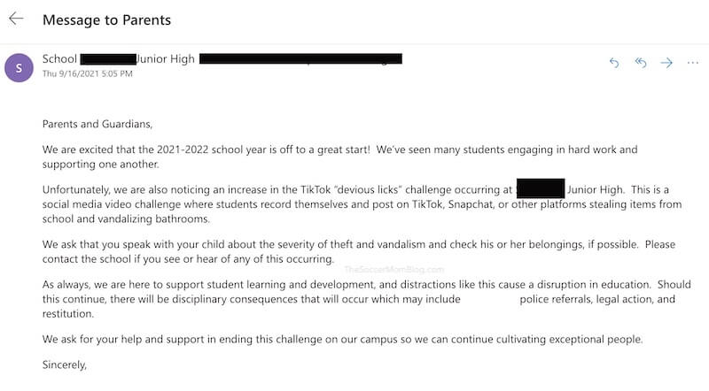 school email regarding devious licks