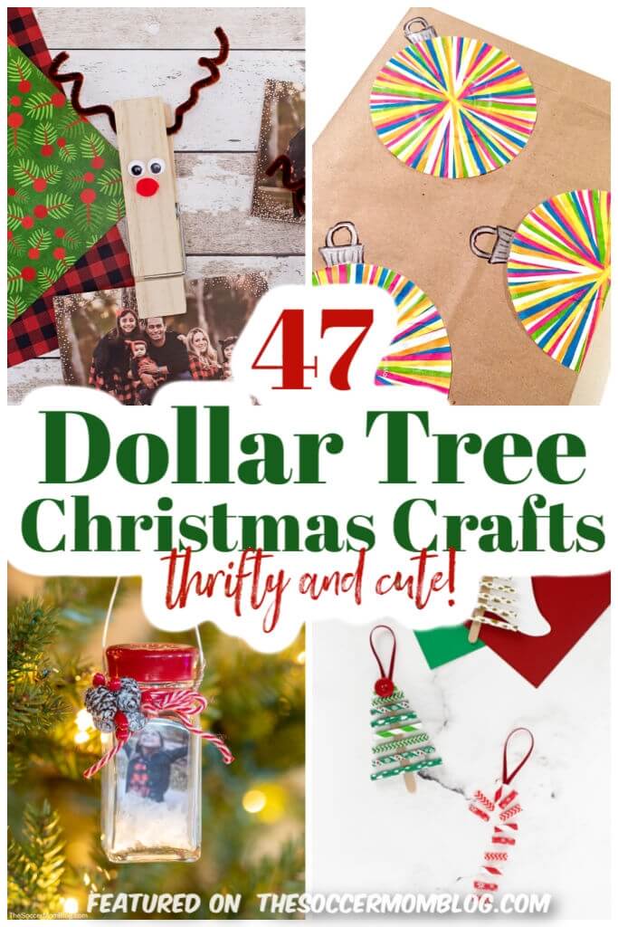 collage of Christmas crafts using dollar store items