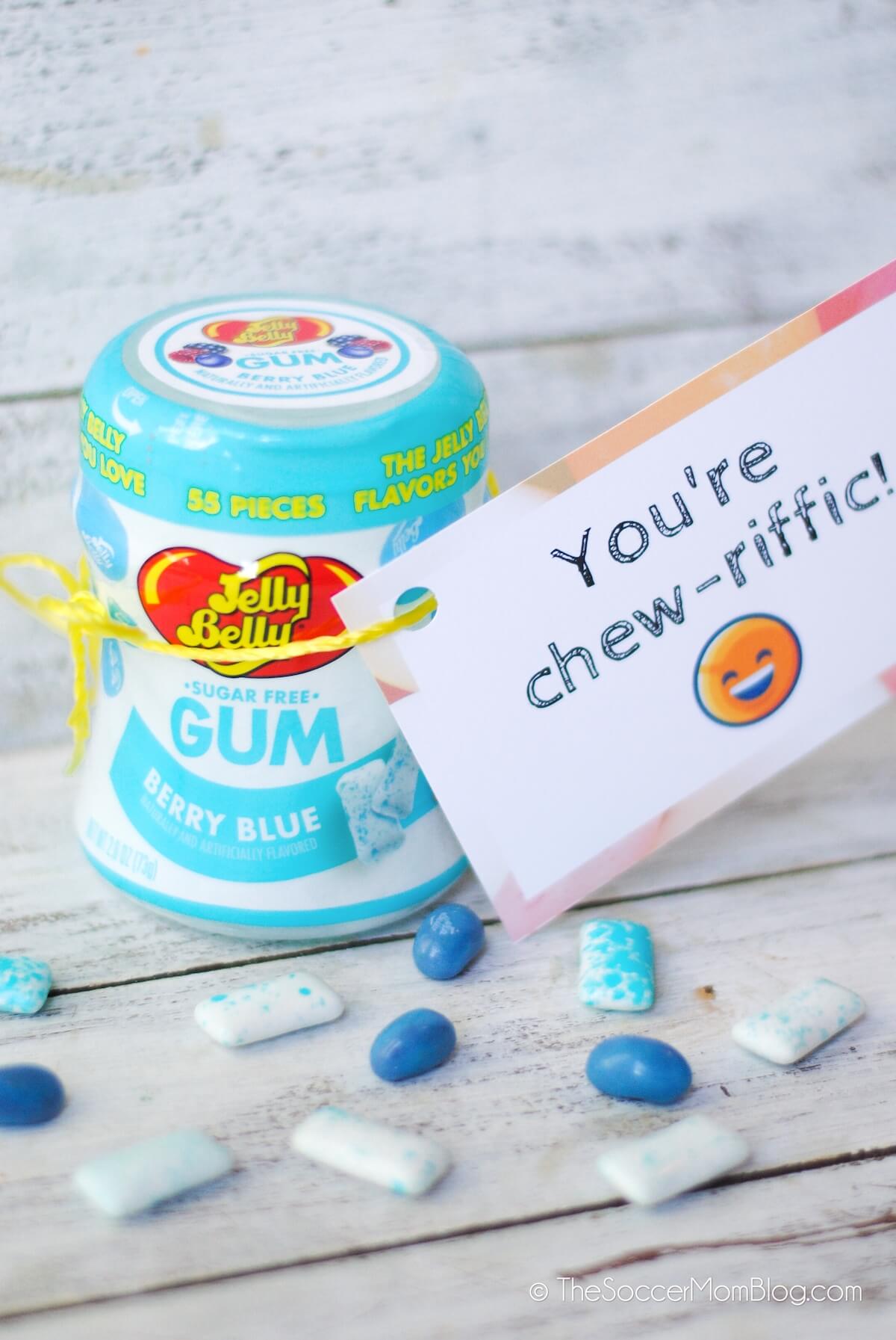 Jelly Belly Gum Berry Blue flavor and printable gift tag