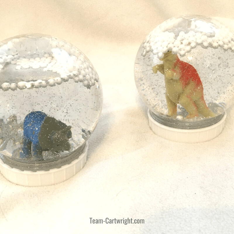homemade dinosaur snow globes
