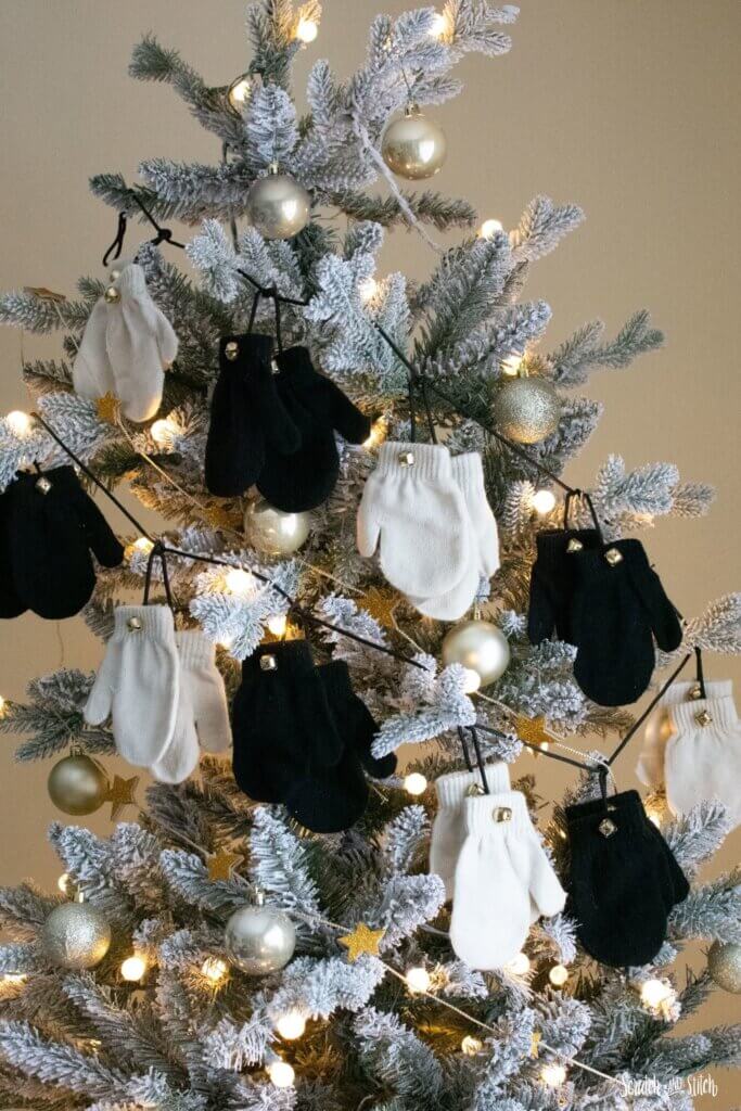 homemade garland made with mittens