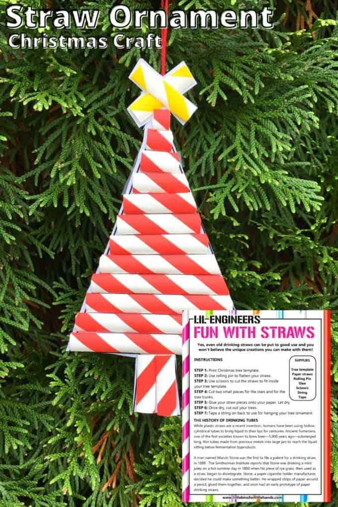 Christmas tree ornament made with red paper straws
