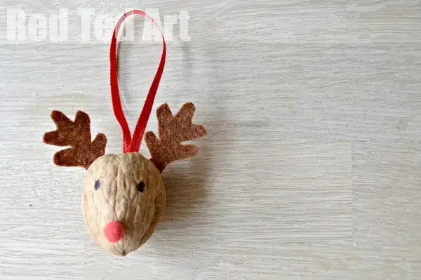 reindeer ornament made from a walnut