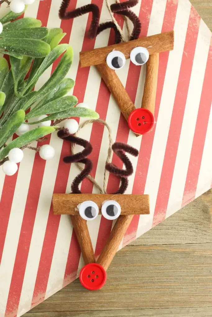 Rudolph ornaments made from cinnamon sticks