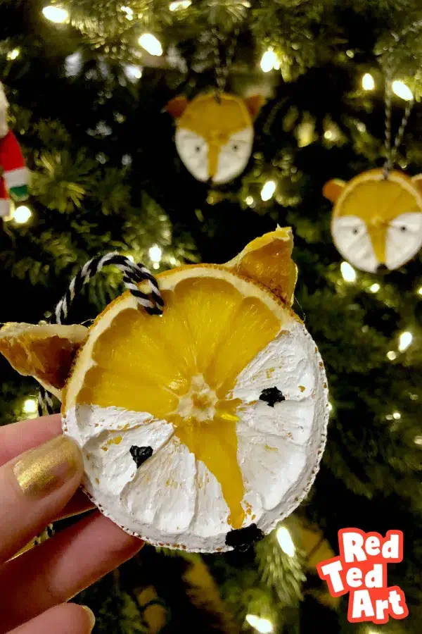 fox ornament made with a dried orange slice
