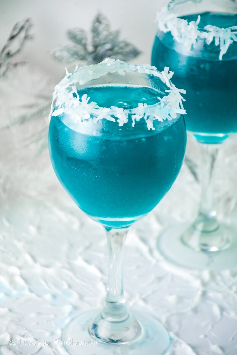 Two Glasses with Blue Jack Frost Winter Cocktails