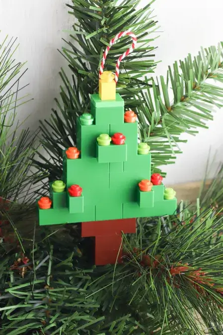 Christmas tree ornament made from LEGO pieces