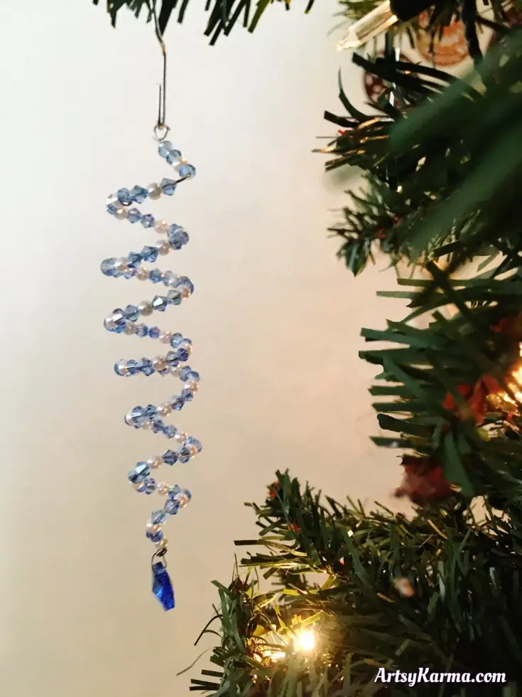 spiral icicle ornament made with beads and wire
