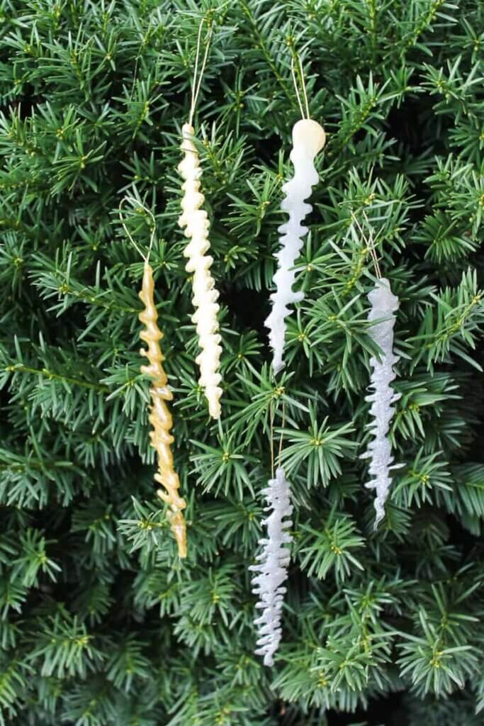 icicle ornaments made with dried glue