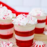 red and white layered "candy cane" jello shots