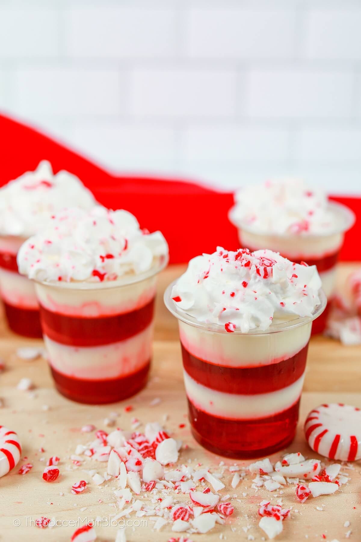 red and white striped peppermint jello shots