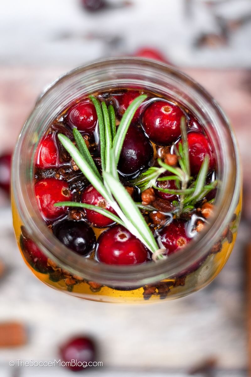mason jar filled with fruit and spices to make homemade Christmas potpourri