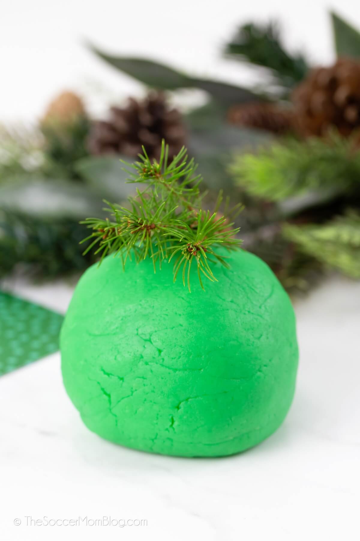 green pine tree scented play dough