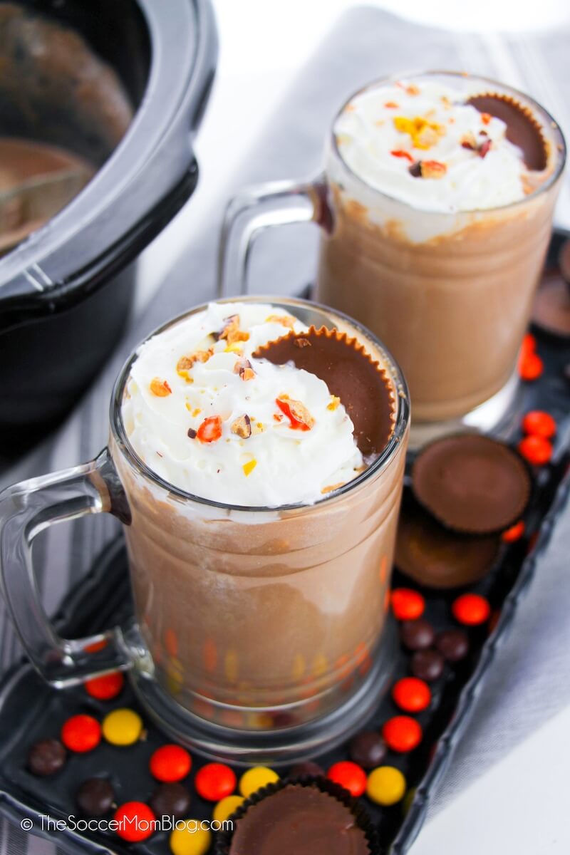 cups of hot chocolate made with peanut butter