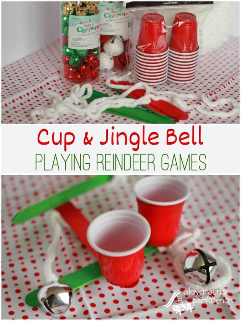 homemade game with red cups and jingle bells
