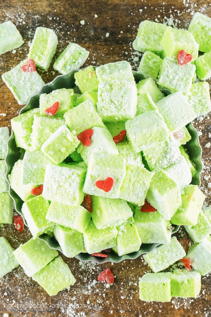pile of Grinch-inspired Marshmallows Viewed From Above