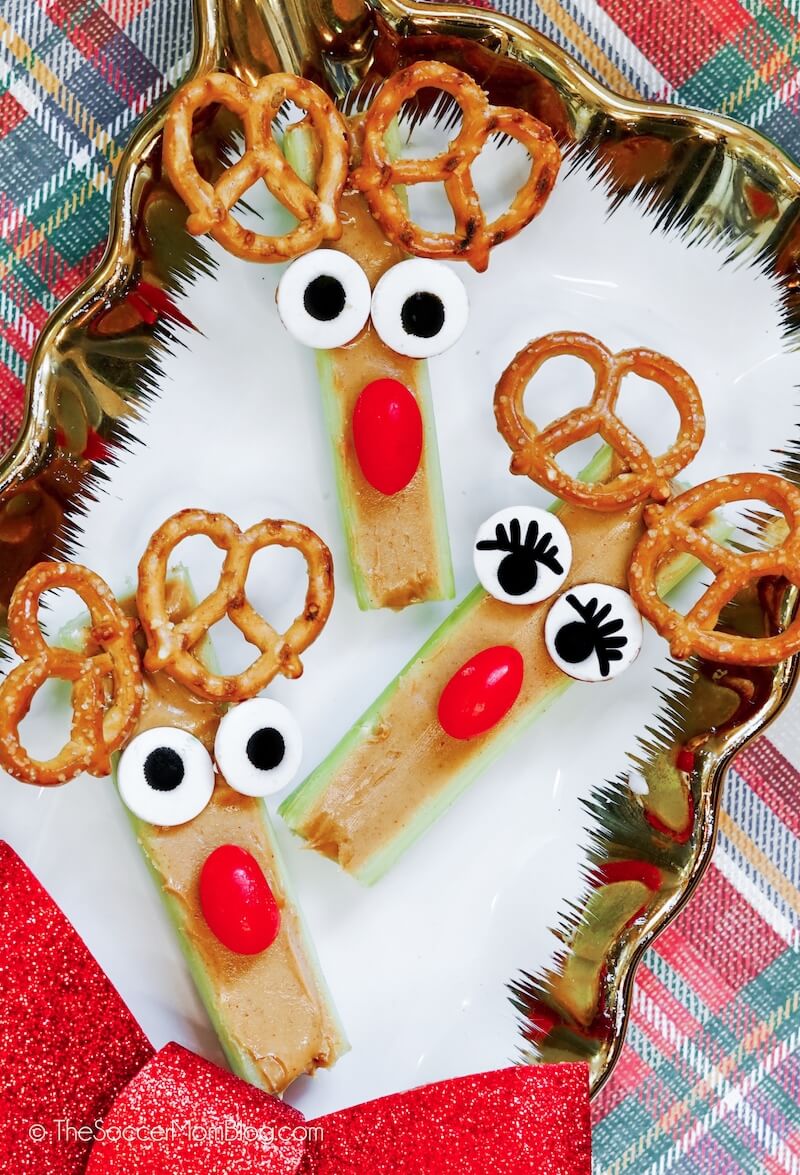 celery decorated to look like reindeer