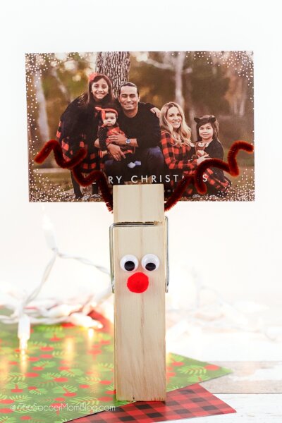 Rudolph clothespin craft to display Christmas cards