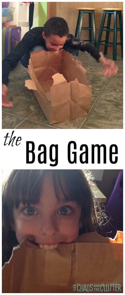 kids playing a game with paper bags