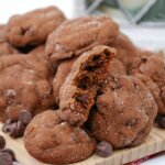 pile of chocolate gingerbread cookies with chocolate chips