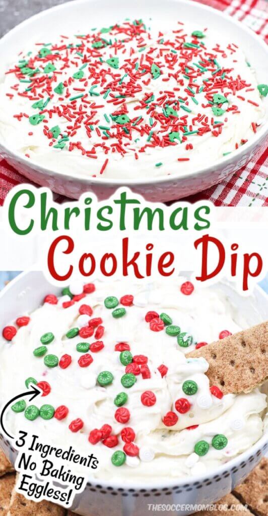 bowl of homemade Christmas sugar cookie dip (2 photos)