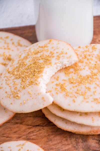 homemade eggnog cookies with gold sugar on top