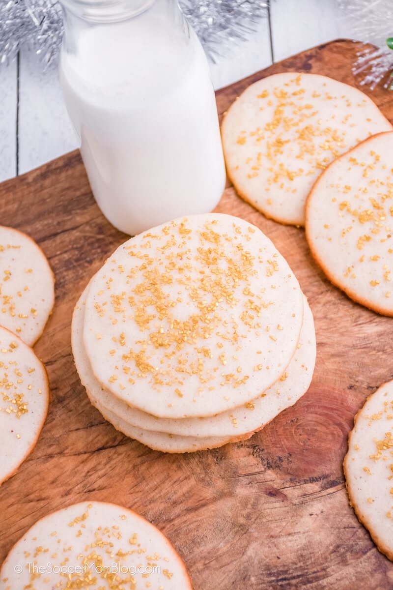 homemade eggnog cookies with a bottle of milk 