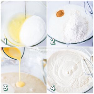 step by step photo collage showing how to make eggnog cookie batter