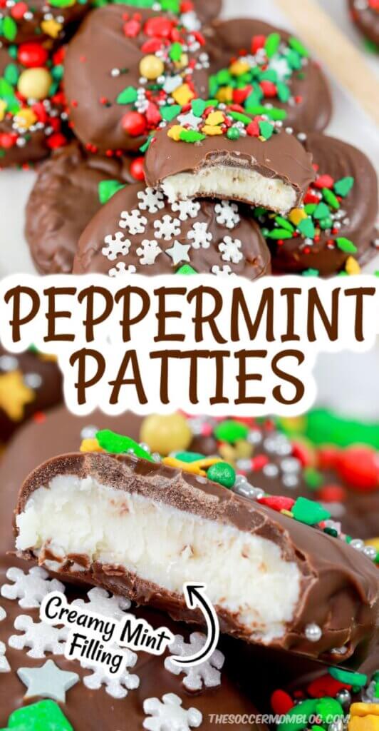 two photos of homemade peppermint patty candy