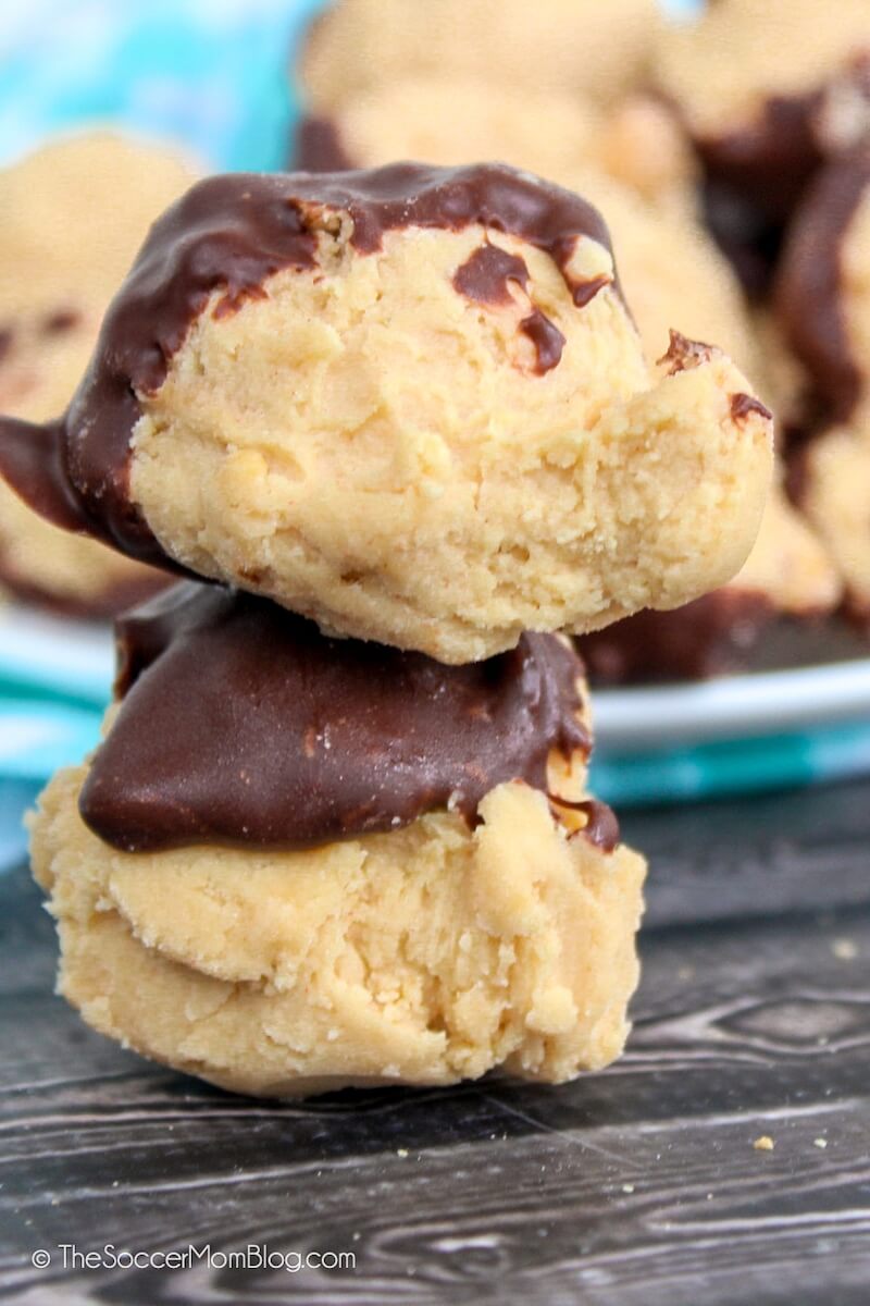 Two No Bake Peanut Butter Balls stacked