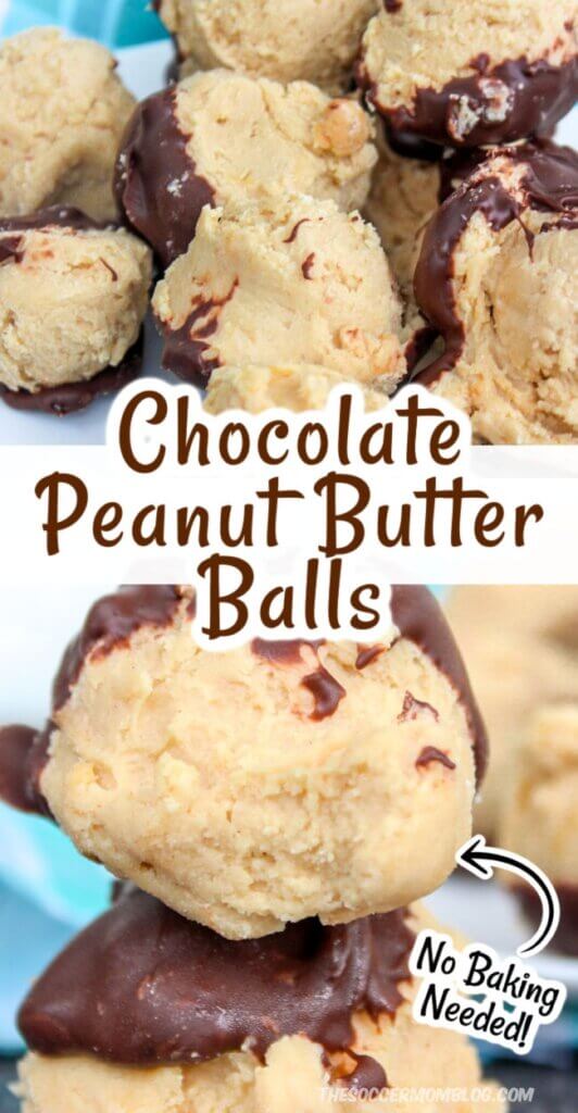 chocolate coated peanut butter balls (2 photo collage)