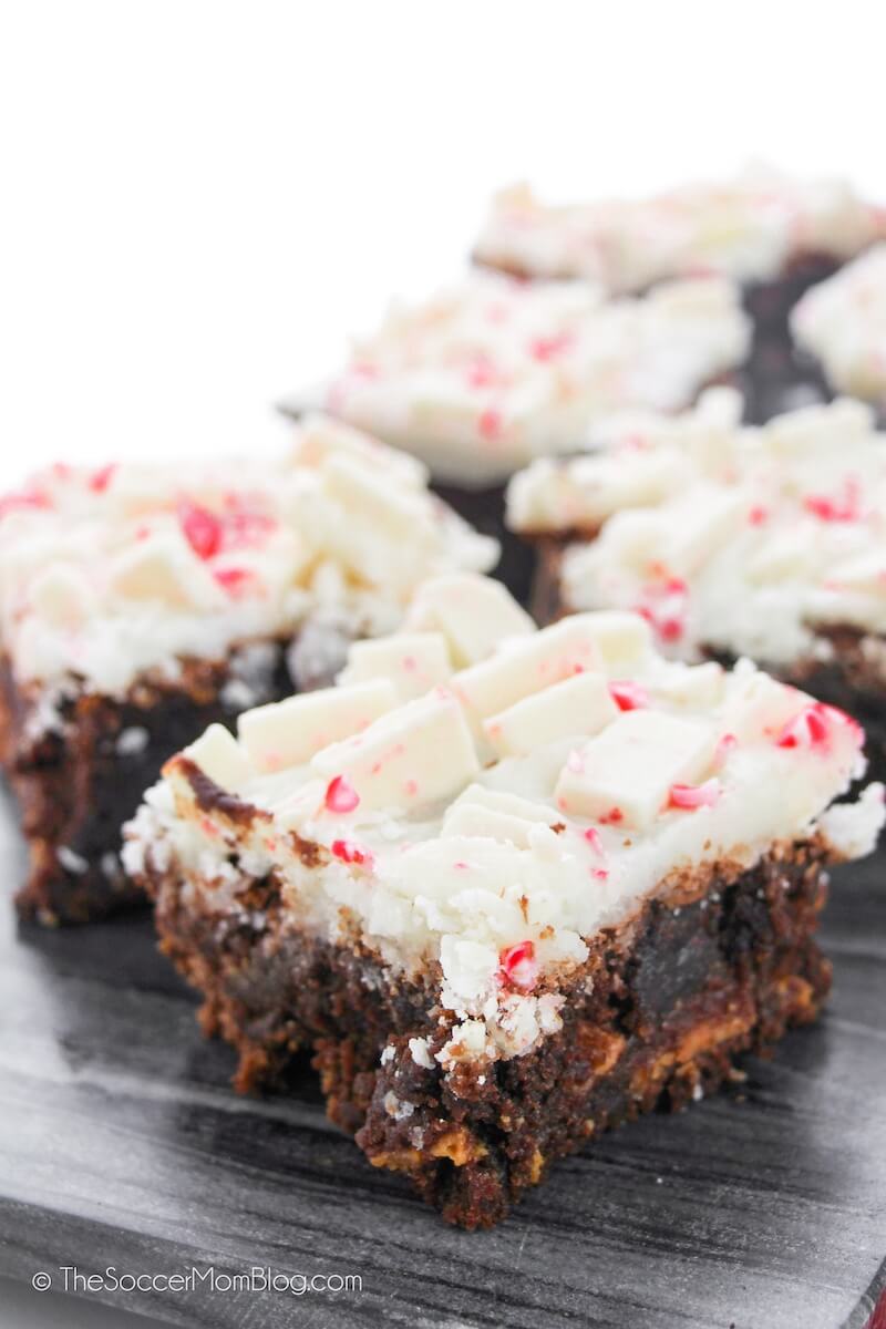 fudge brownies with white chocolate peppermint frosting