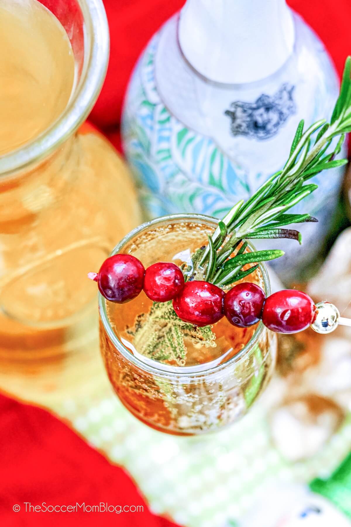 top-down view of sparkling Christmas cocktail