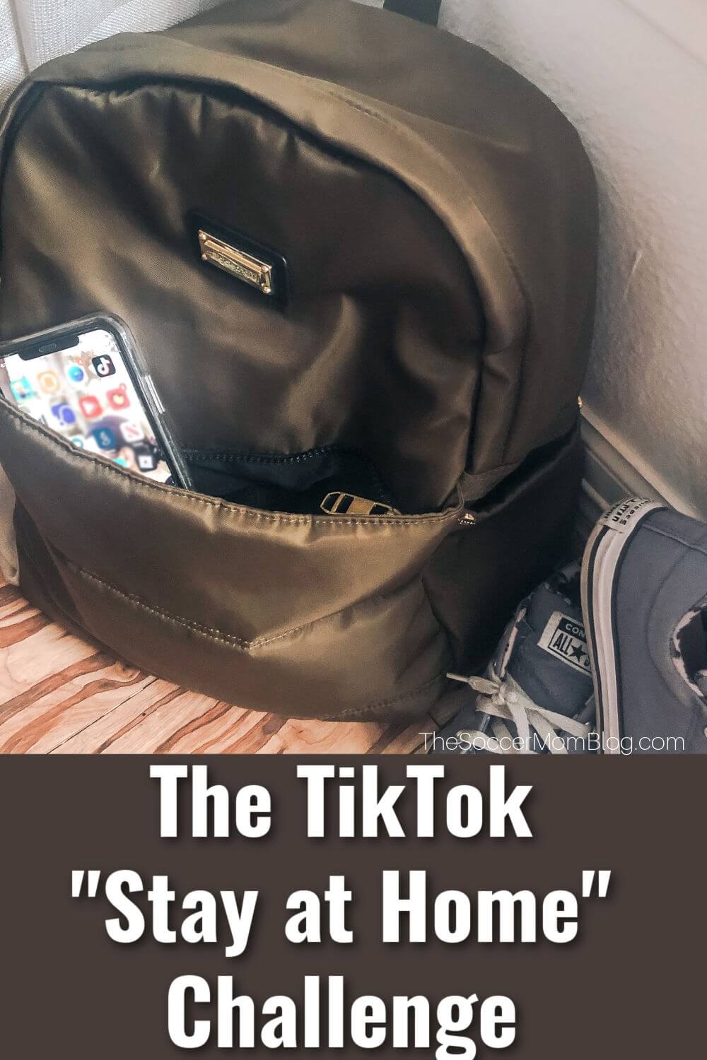 backpack with phone sticking out of pocket