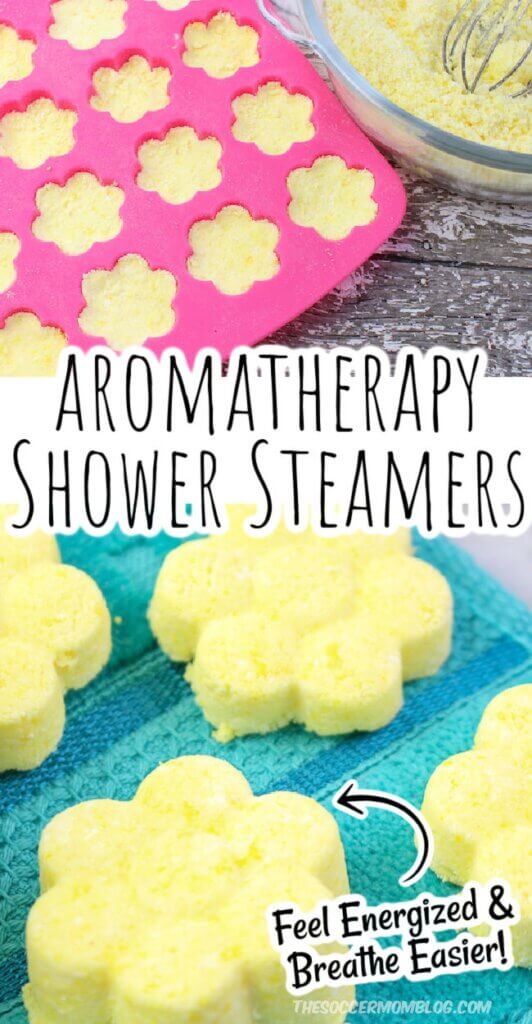 two image collage: molding shower melts & finished citrus shower steamers