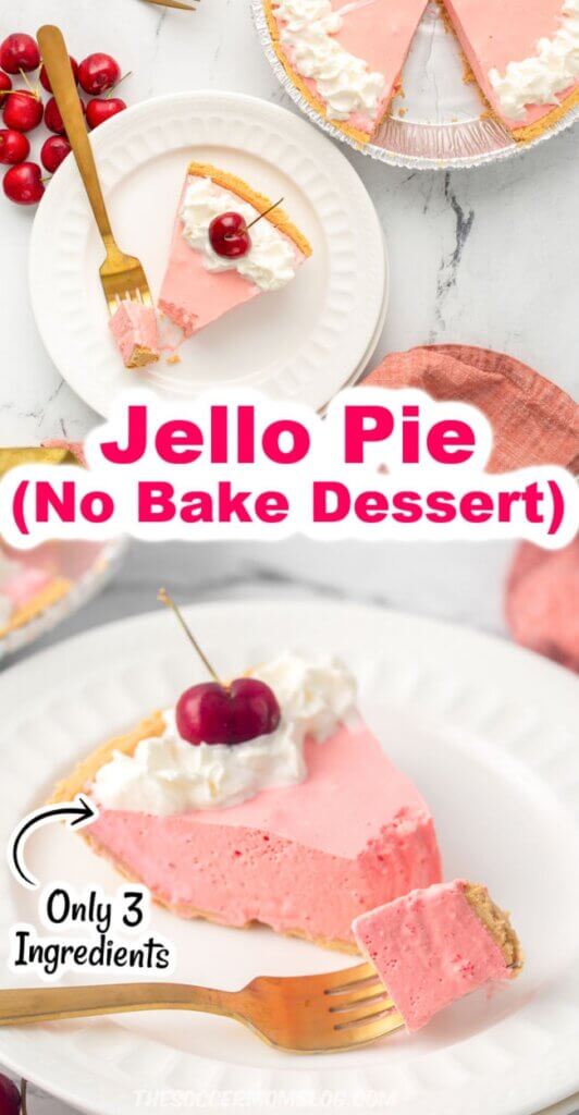 pink jello pie; 2 photo collage with text overlay