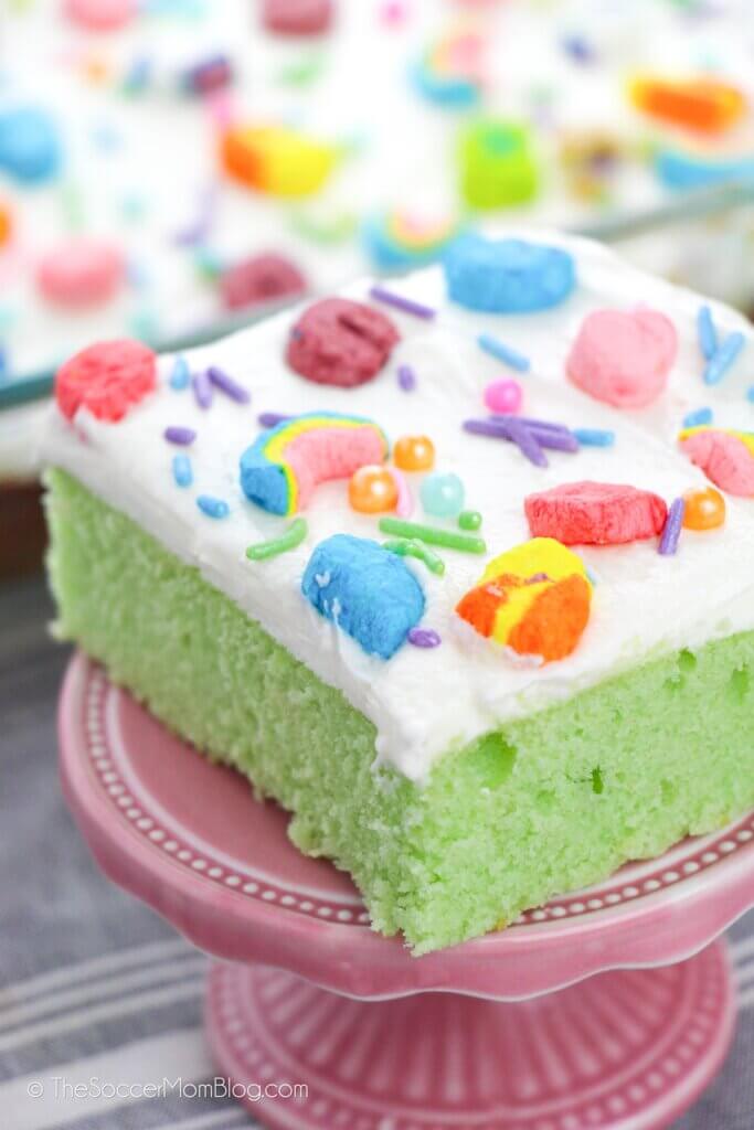Lucky Charms Cake on a mini cake stand