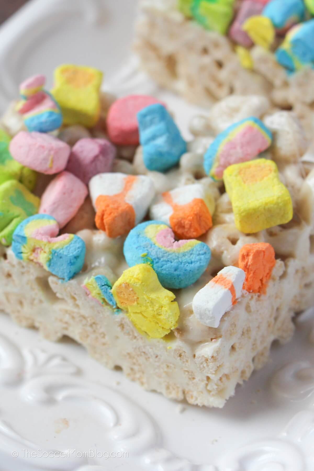 close up of Lucky Charms marshmallow treat bar