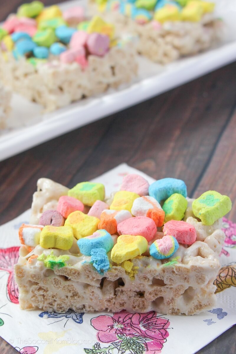 A single 3 Ingredient Lucky Charms Square on a plate