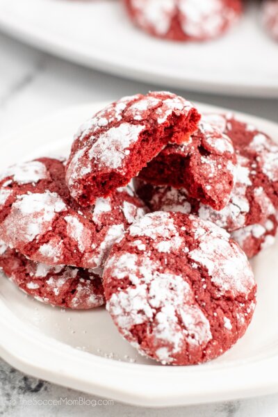 A plate of Red Velvet Crinkle Cookies