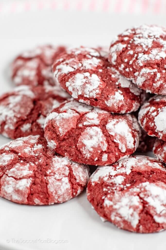 Close up view of Red Velvet Cookies, with cracked surface
