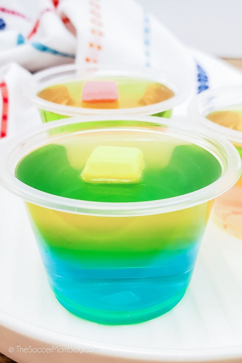 blue and green layered Starburst jello shot