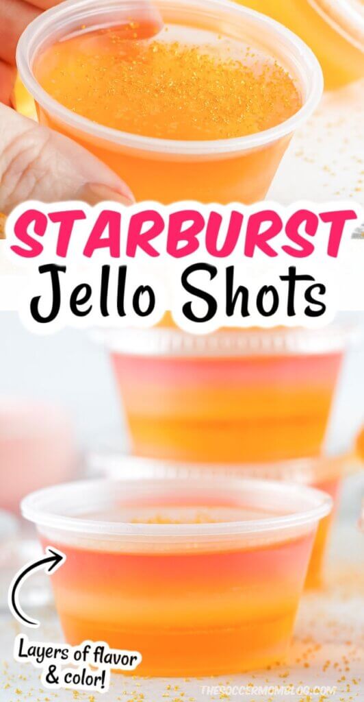 2 image photo collage of starburst flavored jello shots