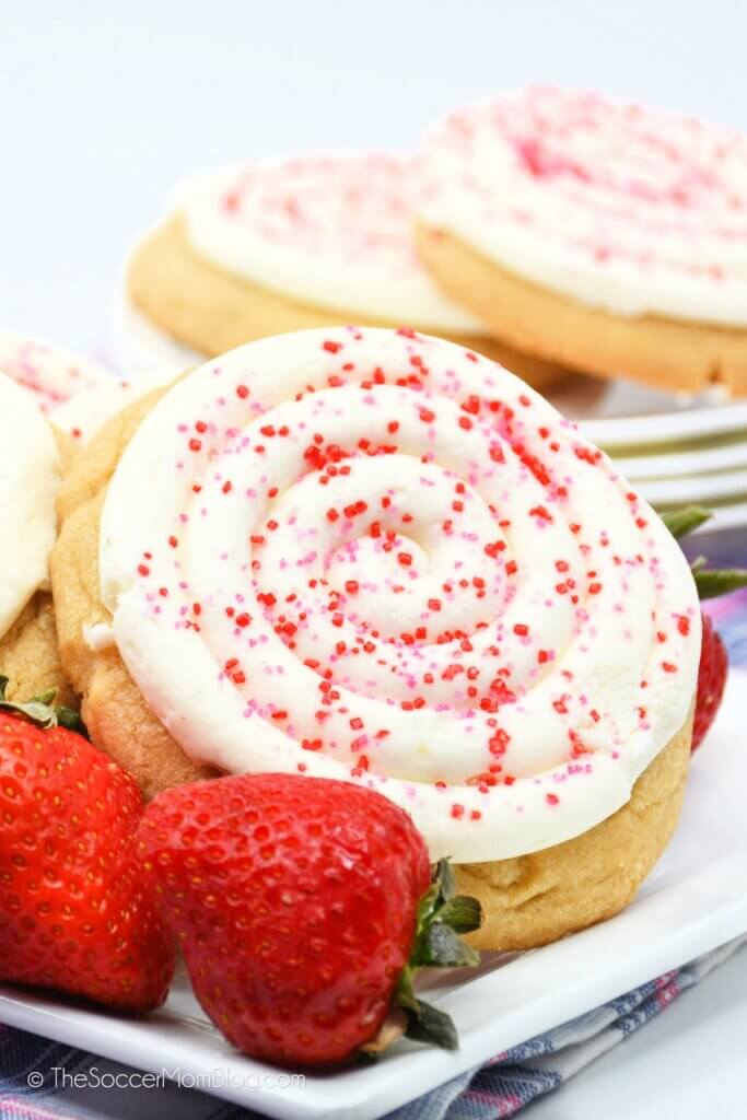 Strawberry Poptart Cookies: sugar cookies with strawberry jam filling and cream cheese swirl icing