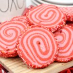 pink and red swirled Valentine Pinwheel Cookies