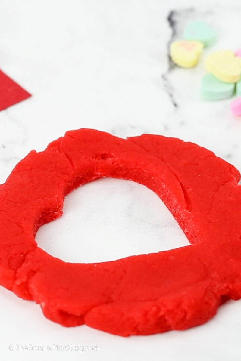 red play dough with heart cutout